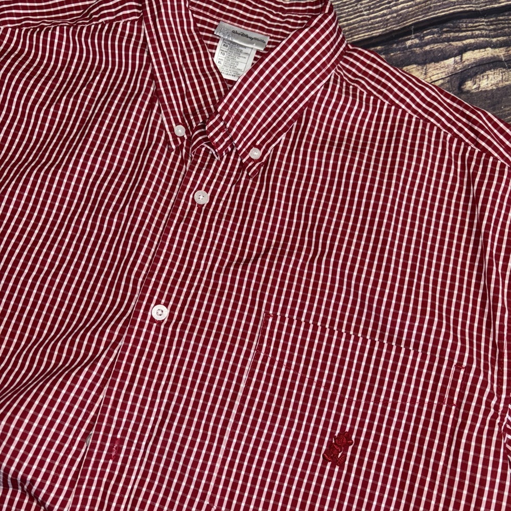 Walt Disney World Mens Dress Shirt XLarge Red White Plaid Embroidered Mickey XL - Picture 1 of 7